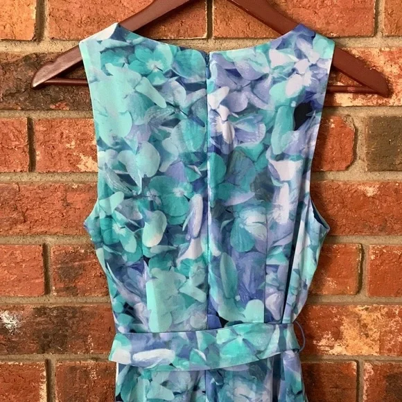 Christopher & Banks Blue Floral Watercolor Midi Belted Dress - Picture 6 of 7